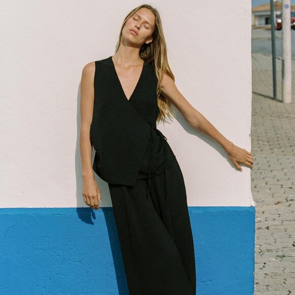 Zara Black Sleeveless Wrap Top Vest Summer Basic Eco-Friendly & Chic Size XL - Picture 2 of 9